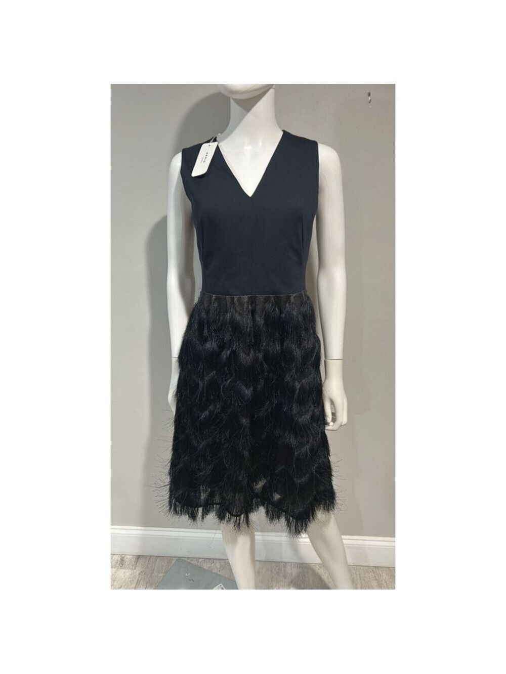 Akris Punto Mixed Media Cocktail Blue and Black Dress Black Size 6 *** no belt